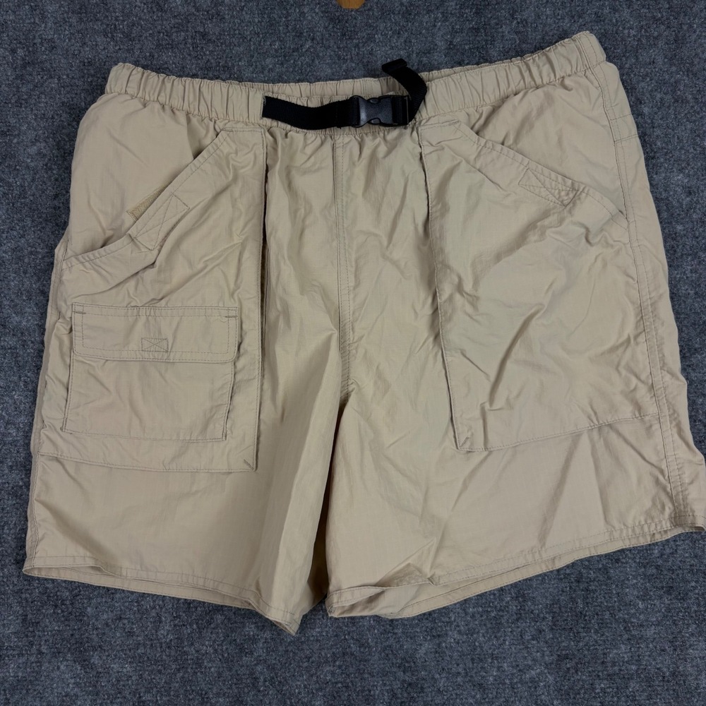 Lands End Mens Tan Nylon Hiking Cargo Shorts Belted Mesh Lined Size M 32-34